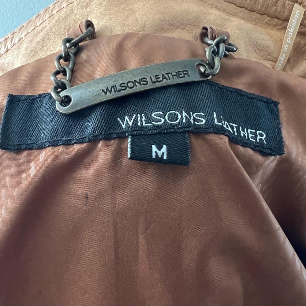 Wilsons Leather Tan Motorcycle Jacket with Stand-Up Collar - Picture 6 of 7